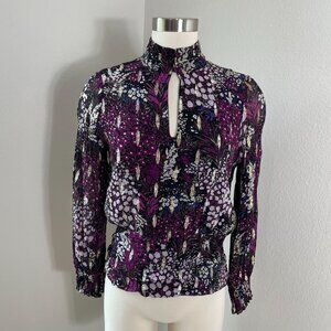 White House Black Market Womens 6 Petite Floral Long Sleeve Blouse Shirt Top